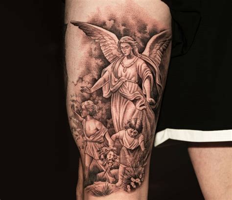 angel back tattoo|protective angel tattoo designs.